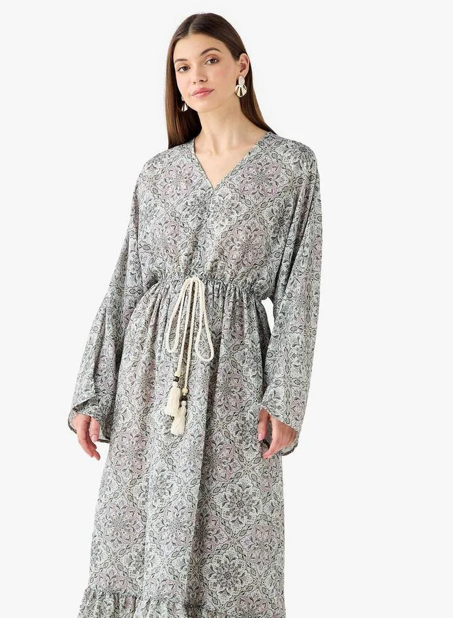 Splash FAV Printed Maxi Kaftan Dress with Front Tie-Up